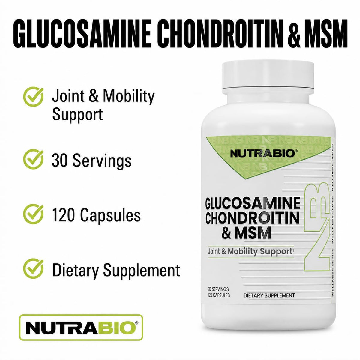 NutraBio Glucosamine Chondroitin 120 capsules côté