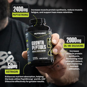 NutraBio Growth Peptides en usage avec un verre d'eau