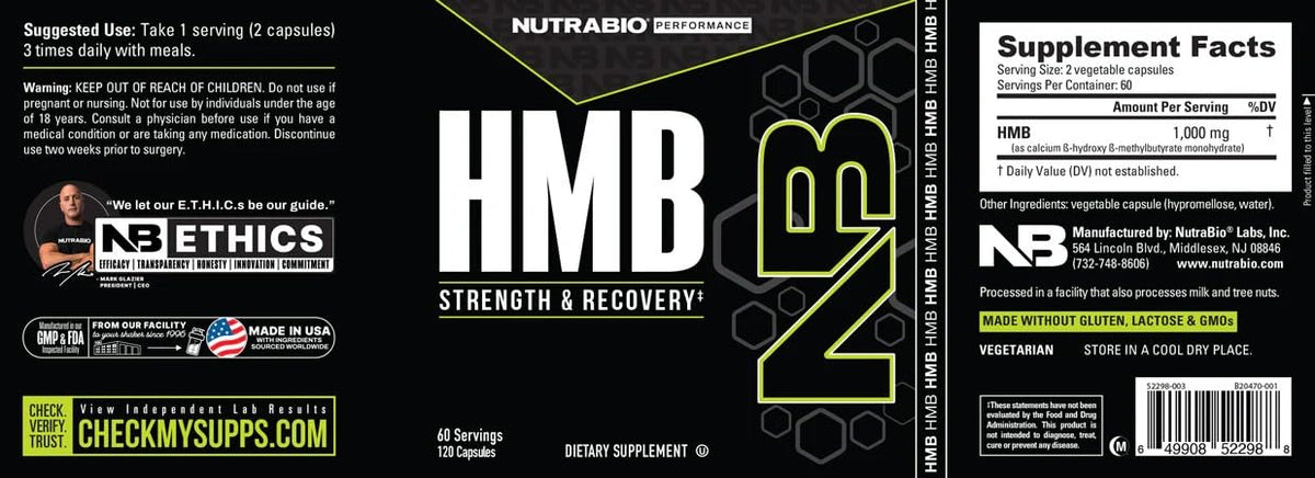 NutraBio HMB nutritional information label