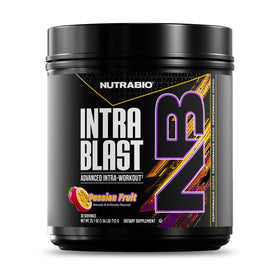 NutraBio Intra Blast BCAA Poudre 20g au goût de fruit de la passion, vue de face