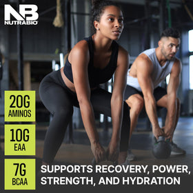 NutraBio Intra Blast BCAA Poudre 20g, vue arrière avec informations nutritionnelles