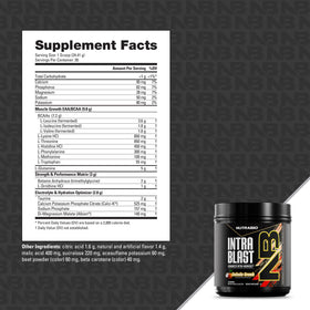 NutraBio Intra Blast BCAA poudre avec fruits frais en arrière-plan