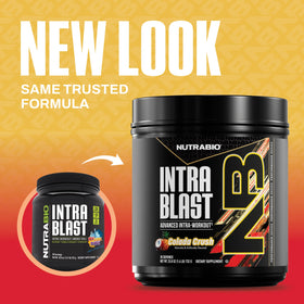 NutraBio Intra Blast BCAA poudre vue arrière avec informations nutritionnelles