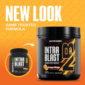 NutraBio Intra Blast Poudre BCAA étiquette avec informations nutritionnelles