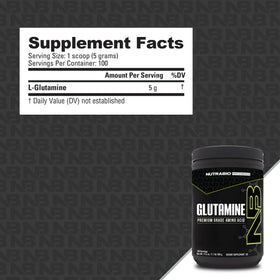 NutraBio L-Glutamine Poudre Pure 500g emballage
