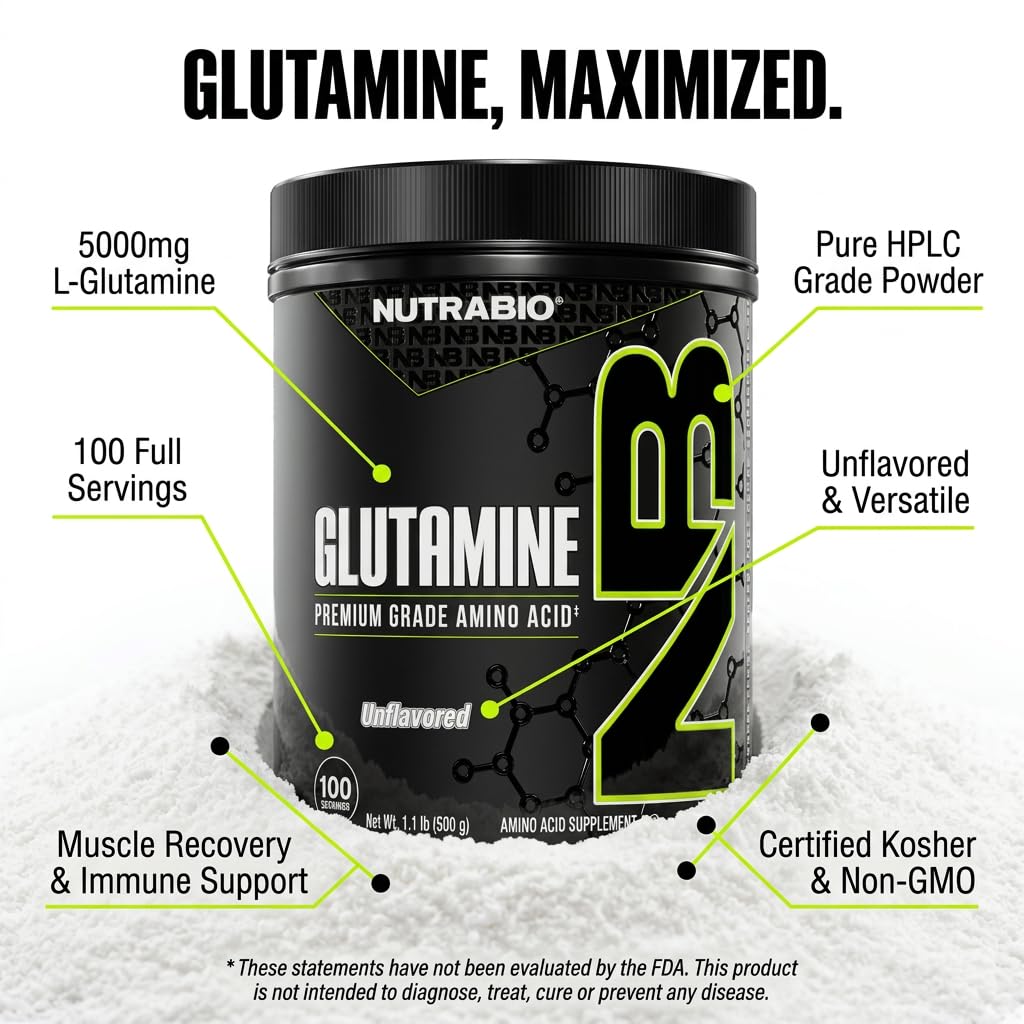 NutraBio L-Glutamine Poudre Pure 500g en utilisation dans un shaker