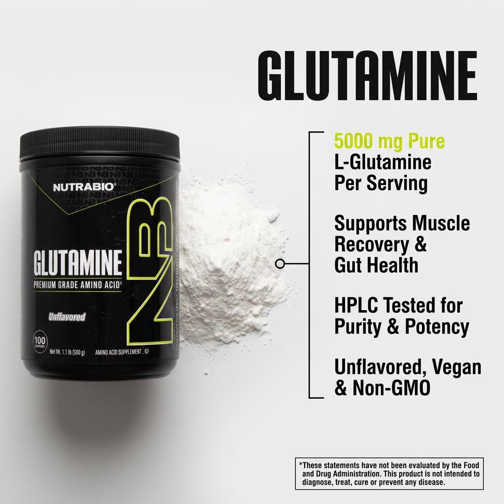 NutraBio L-Glutamine Poudre Pure 500g vue arrière