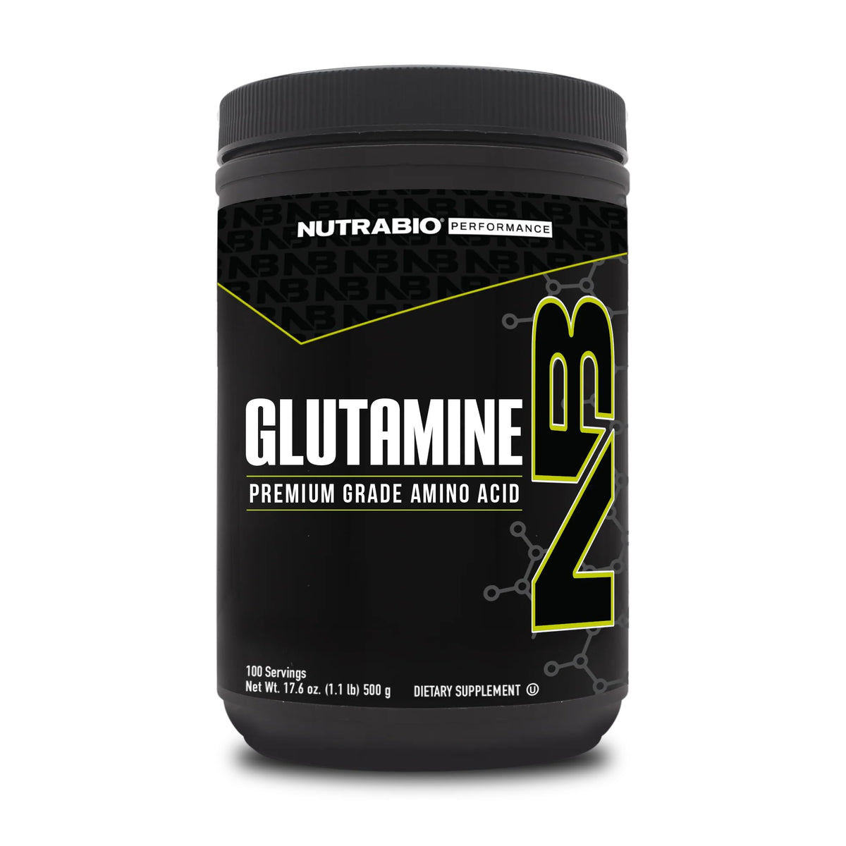 NutraBio L-Glutamine Poudre Pure 500g vue de face
