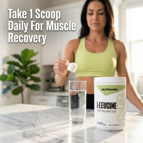 NutraBio L-Leucine 100% pur 500g - étiquette avec ingrédients