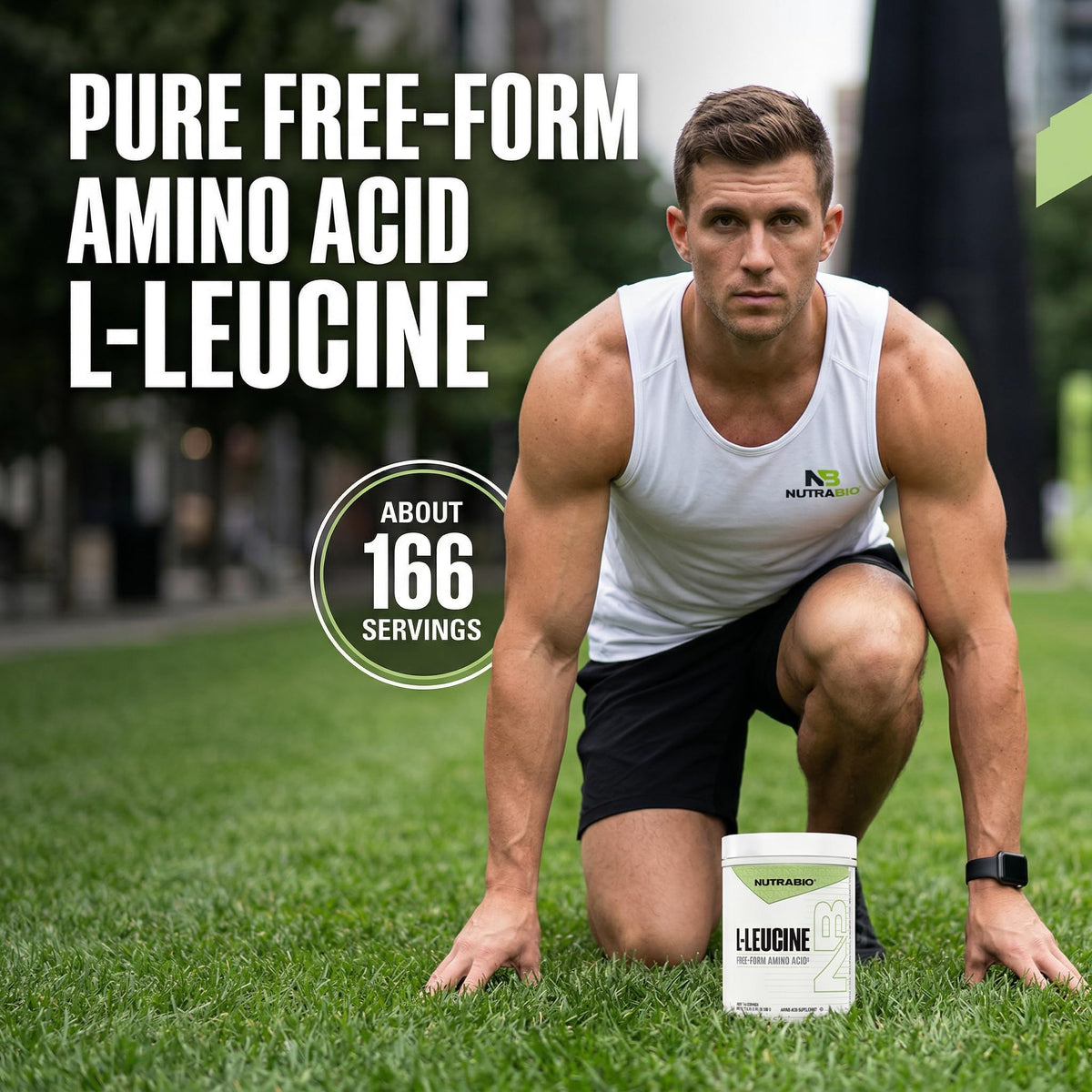 NutraBio L-Leucine 100% pur 500g - poudre dans un verre