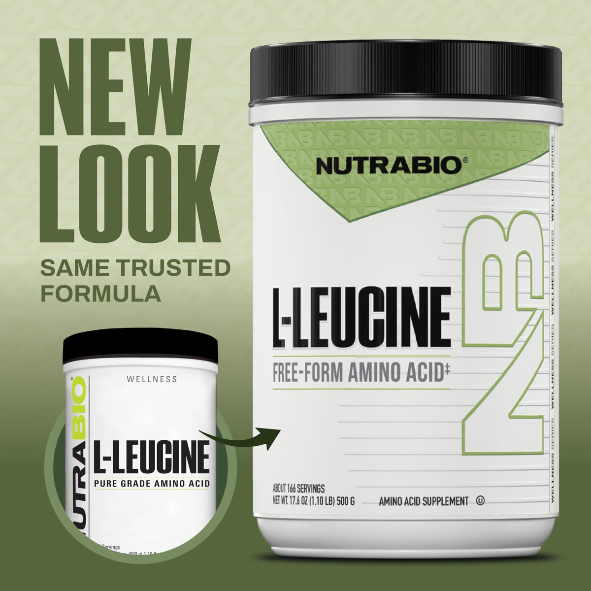 NutraBio L-Leucine 100% pur 500g - vue arrière de l'emballage