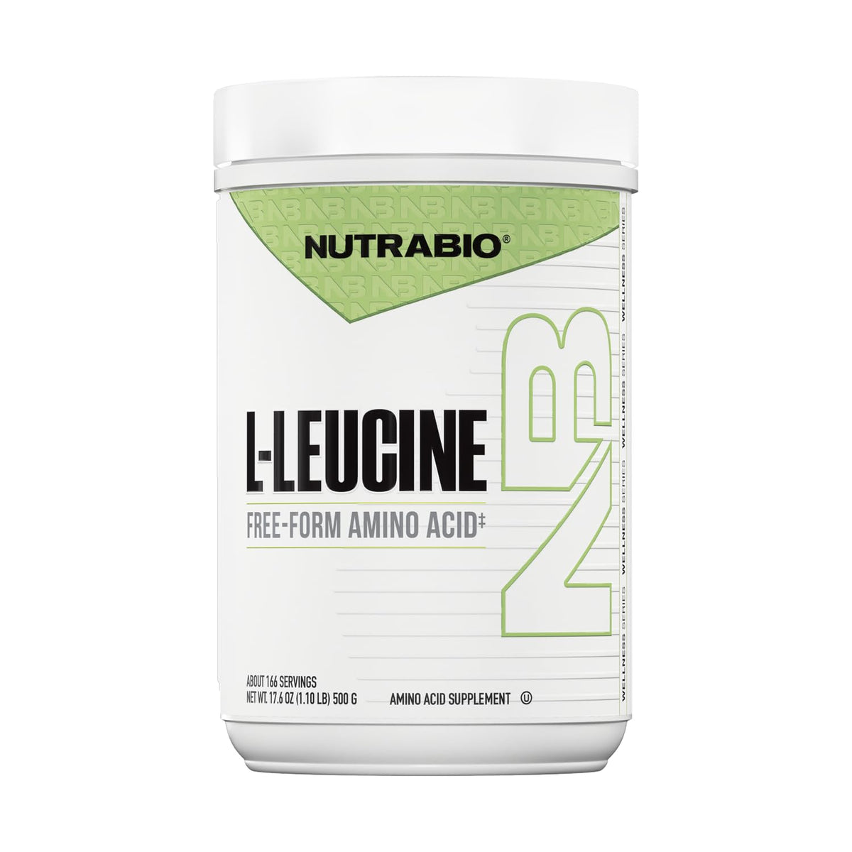 NutraBio L-Leucine 100% pur 500g - vue avant du produit