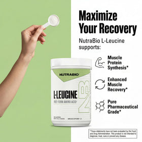 NutraBio L-Leucine 100% pur 500g - vue latérale de l'emballage