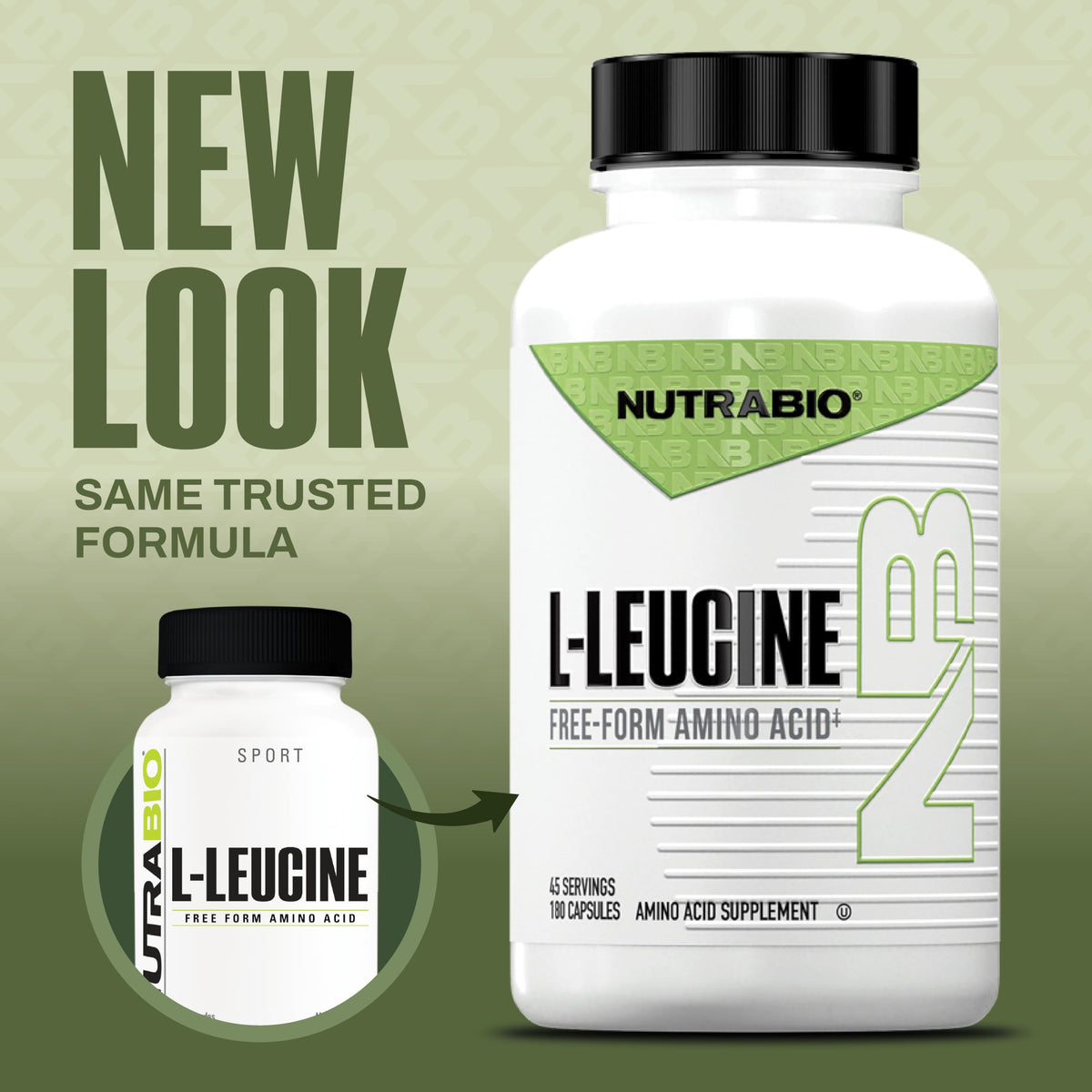 NutraBio L-Leucine 400mg 180 capsules avec d'autres compléments