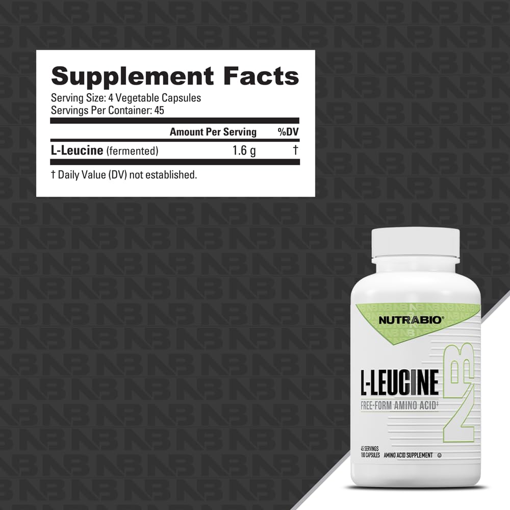 NutraBio L-Leucine 400mg 180 capsules étiquette