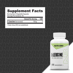 NutraBio L-Leucine 400mg 180 capsules étiquette