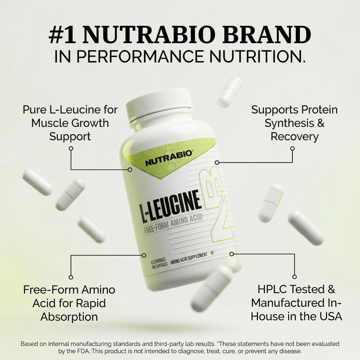 NutraBio L-Leucine 400mg 180 capsules ouvertes