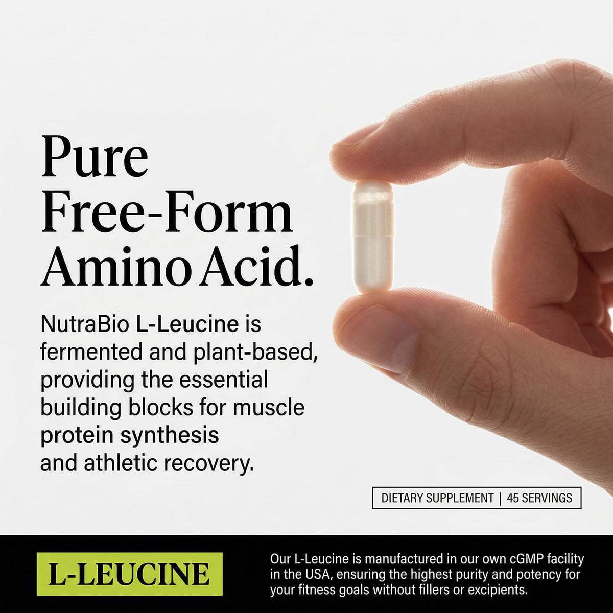 NutraBio L-Leucine 400mg 180 capsules sur une table