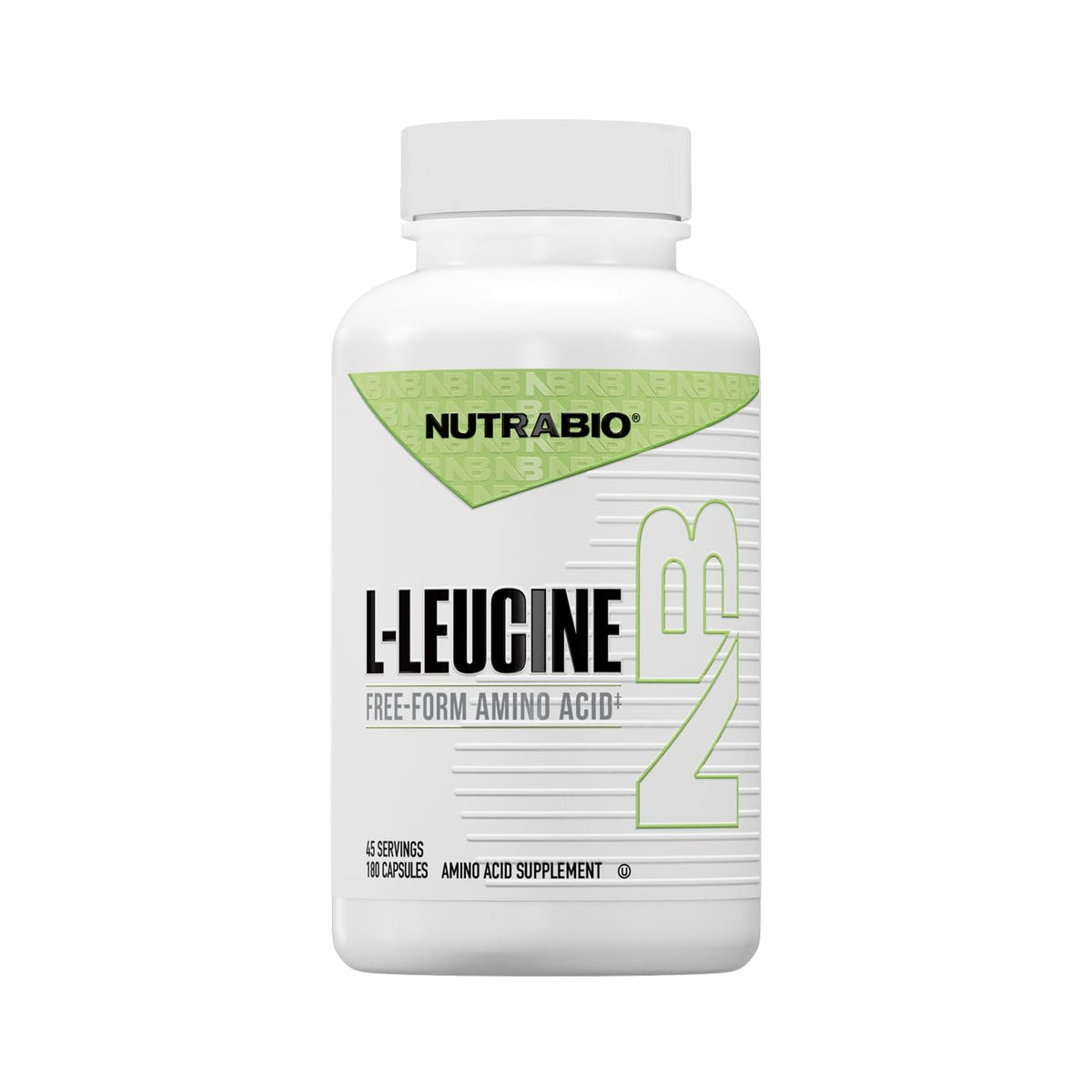NutraBio L-Leucine 400mg 180 capsules vue de face