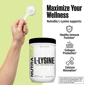 NutraBio L-Lysine Poudre 500g avec ingrédients
