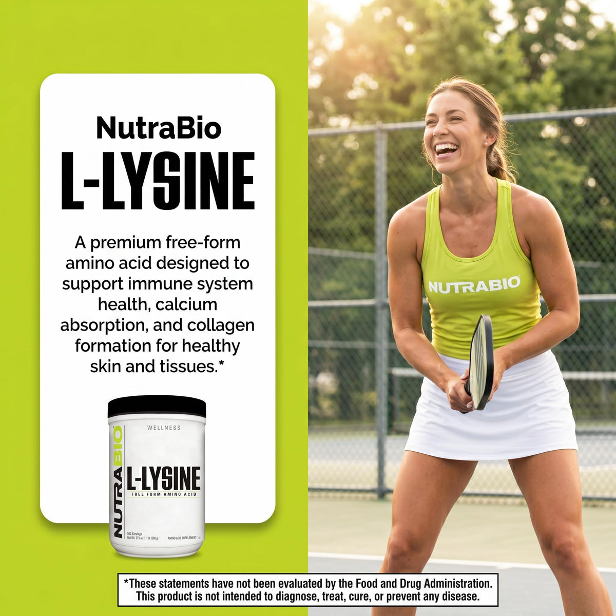 NutraBio L-Lysine Poudre 500g emballage