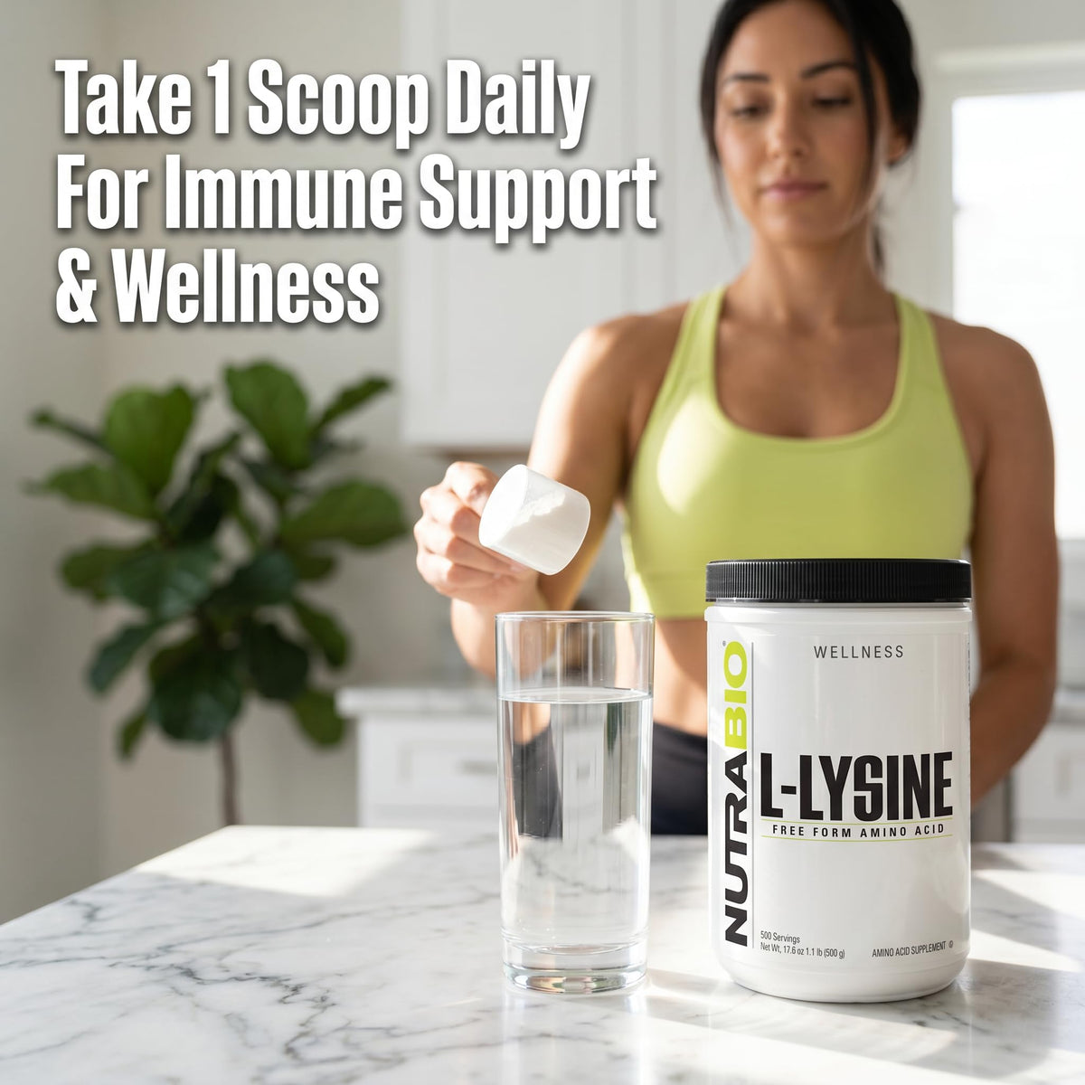 NutraBio L-Lysine Poudre 500g en vue de côté