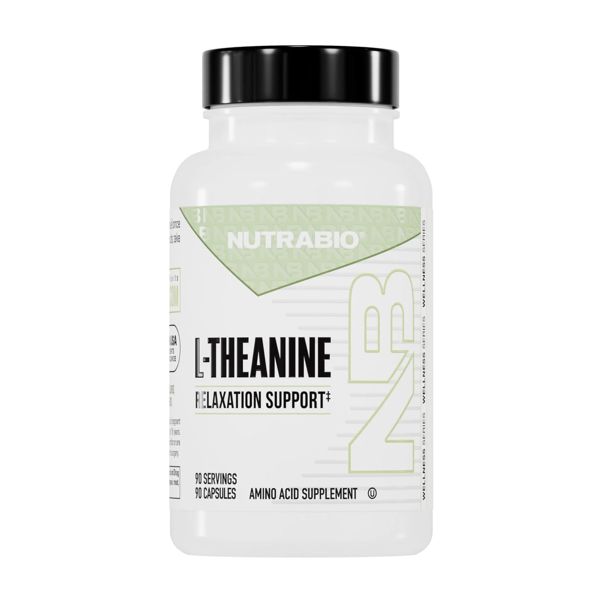 NutraBio L-Théanine 200mg 90 capsules, vue de face