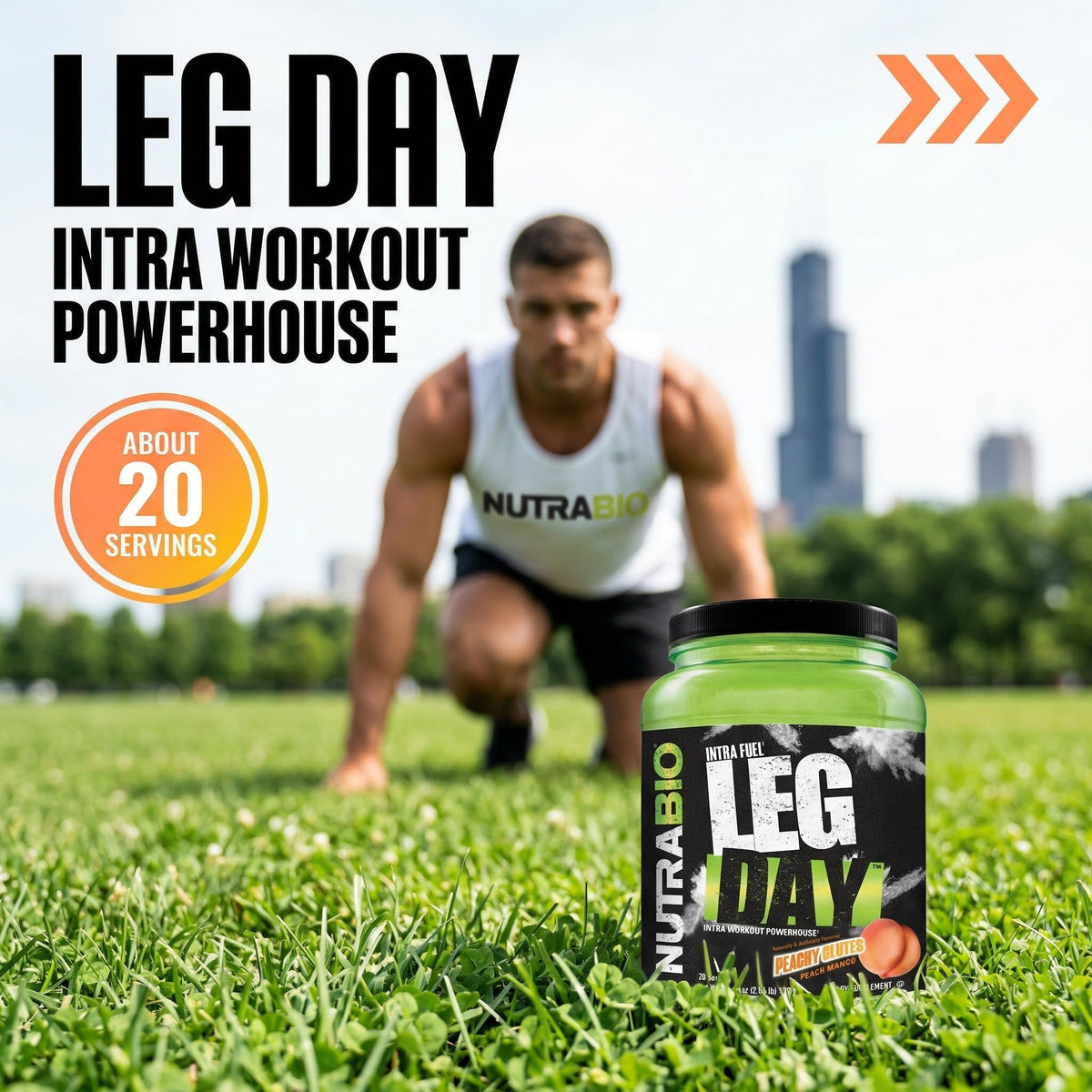 NutraBio LEG DAY Poudre Intra-Entraînement 1111g emballage