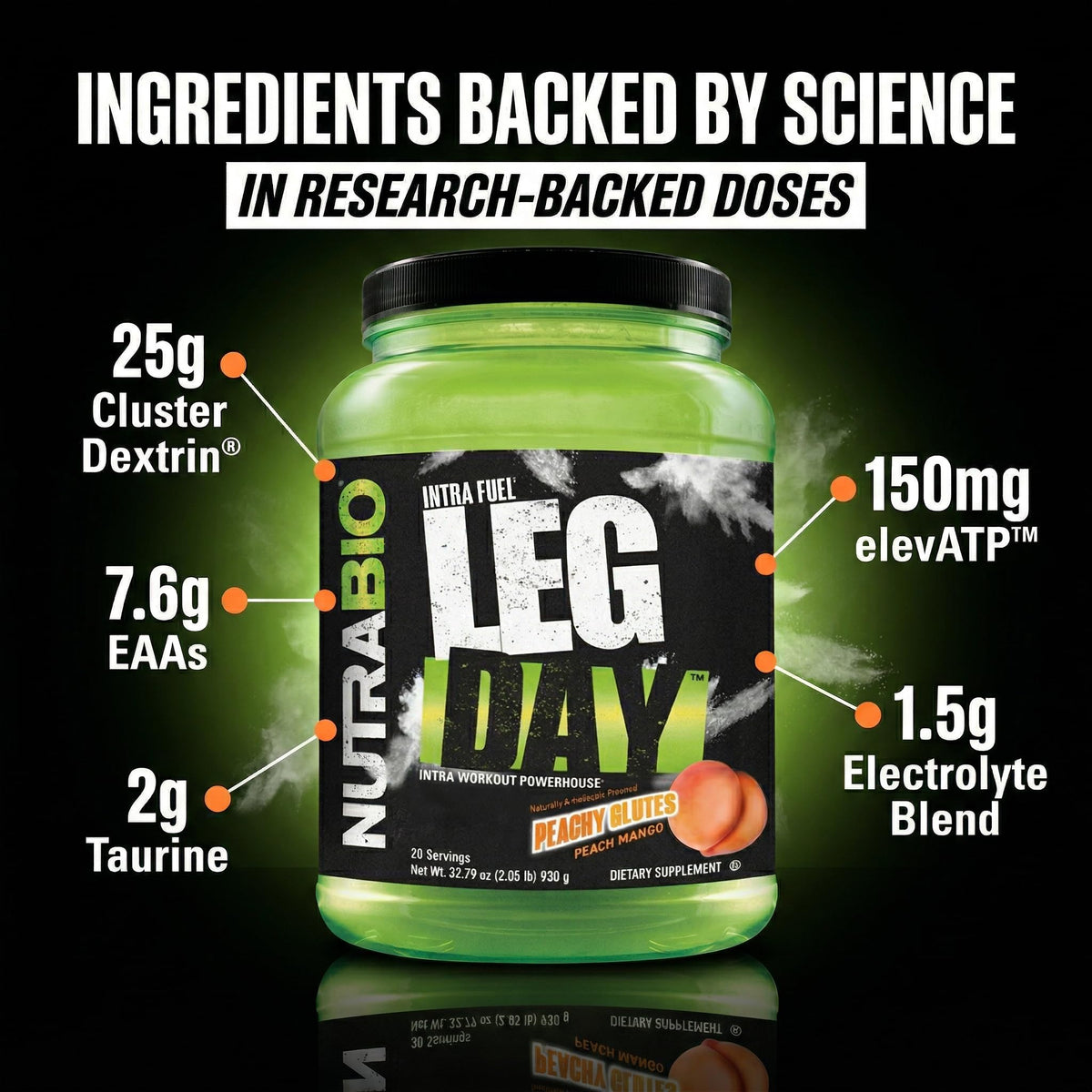 NutraBio LEG DAY Poudre Intra-Entraînement 1111g en mélange