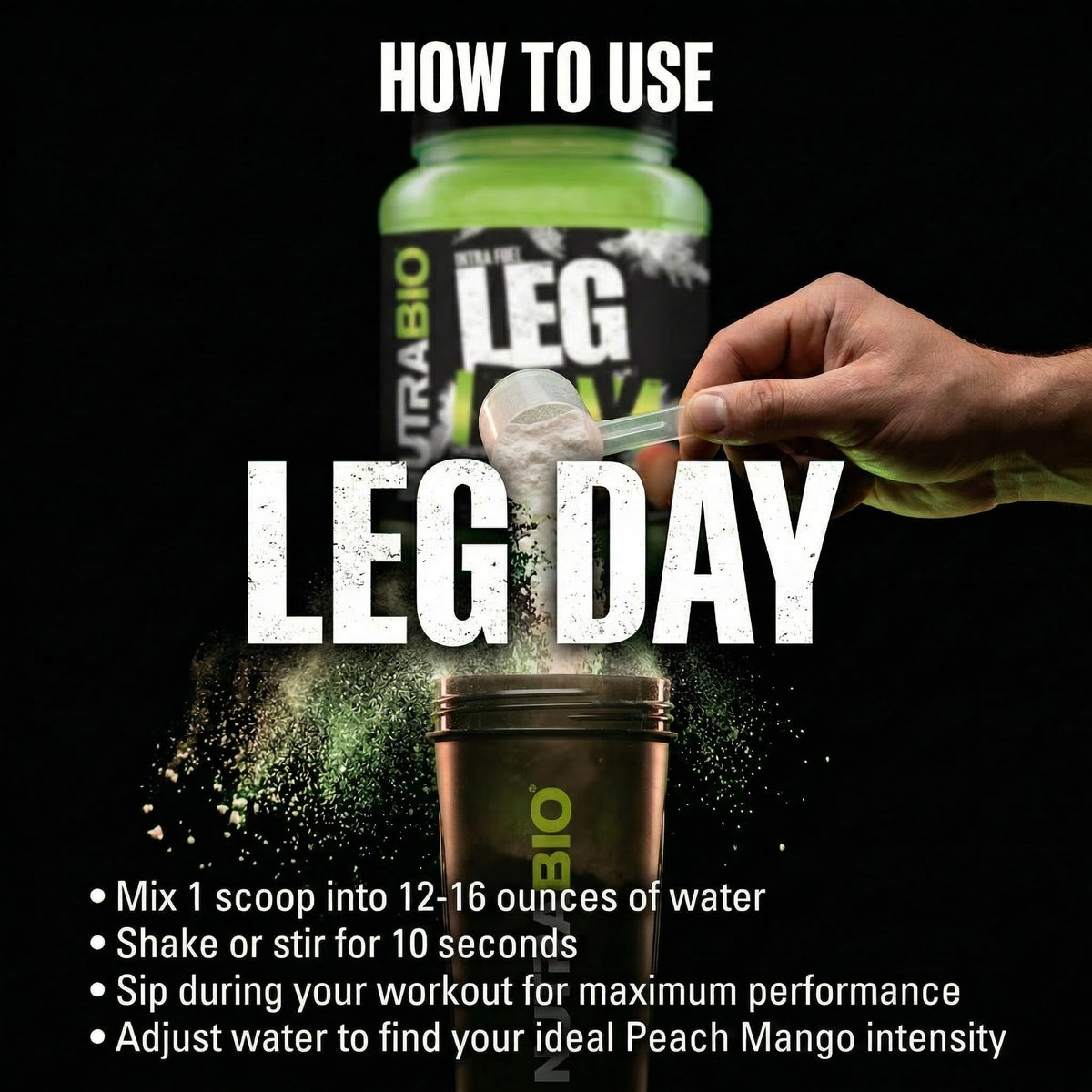 NutraBio LEG DAY Poudre Intra-Entraînement 1111g en utilisation pendant l'entraînement
