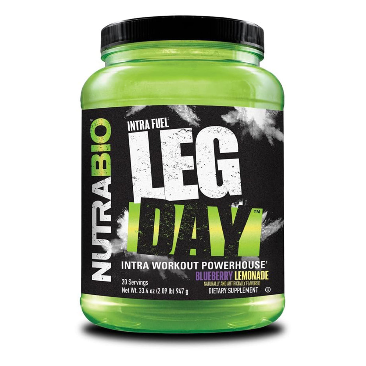 NutraBio Leg Day Poudre Intra-Workout 20 Portions - Baies Citronnées vue de face