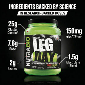 NutraBio Leg Day Poudre Intra-Workout 20 Portions Cerise Lime échantillon