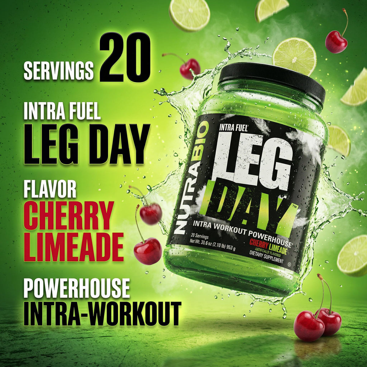 NutraBio Leg Day Poudre Intra-Workout 20 Portions Cerise Lime en poudre