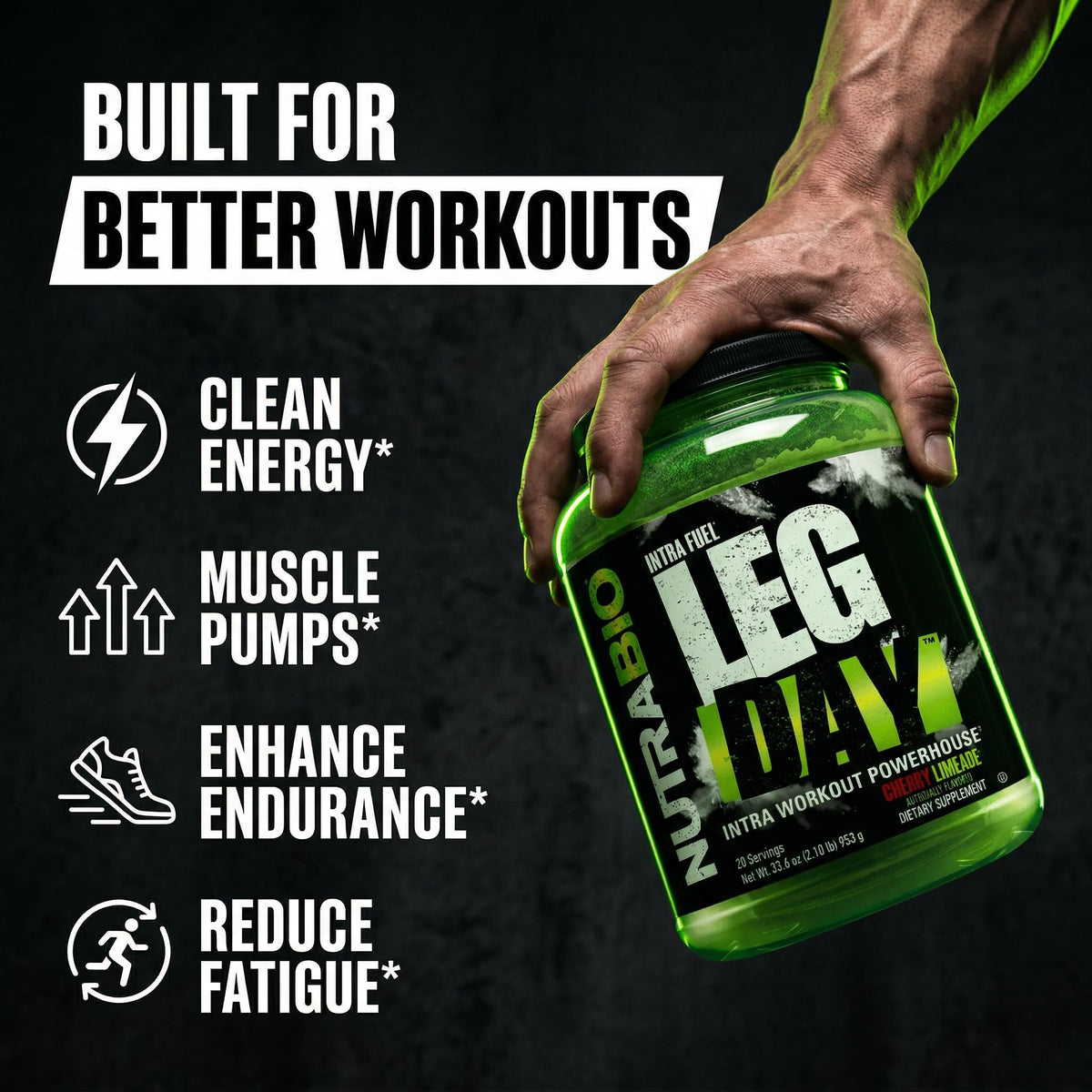 NutraBio Leg Day Poudre Intra-Workout 20 Portions Cerise Lime mélange dans un verre