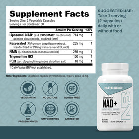 NutraBio Liposomal NAD+ 60 capsules côté