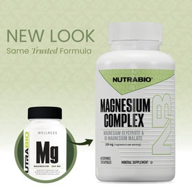NutraBio Magnésium capsules végétales sur une surface blanche