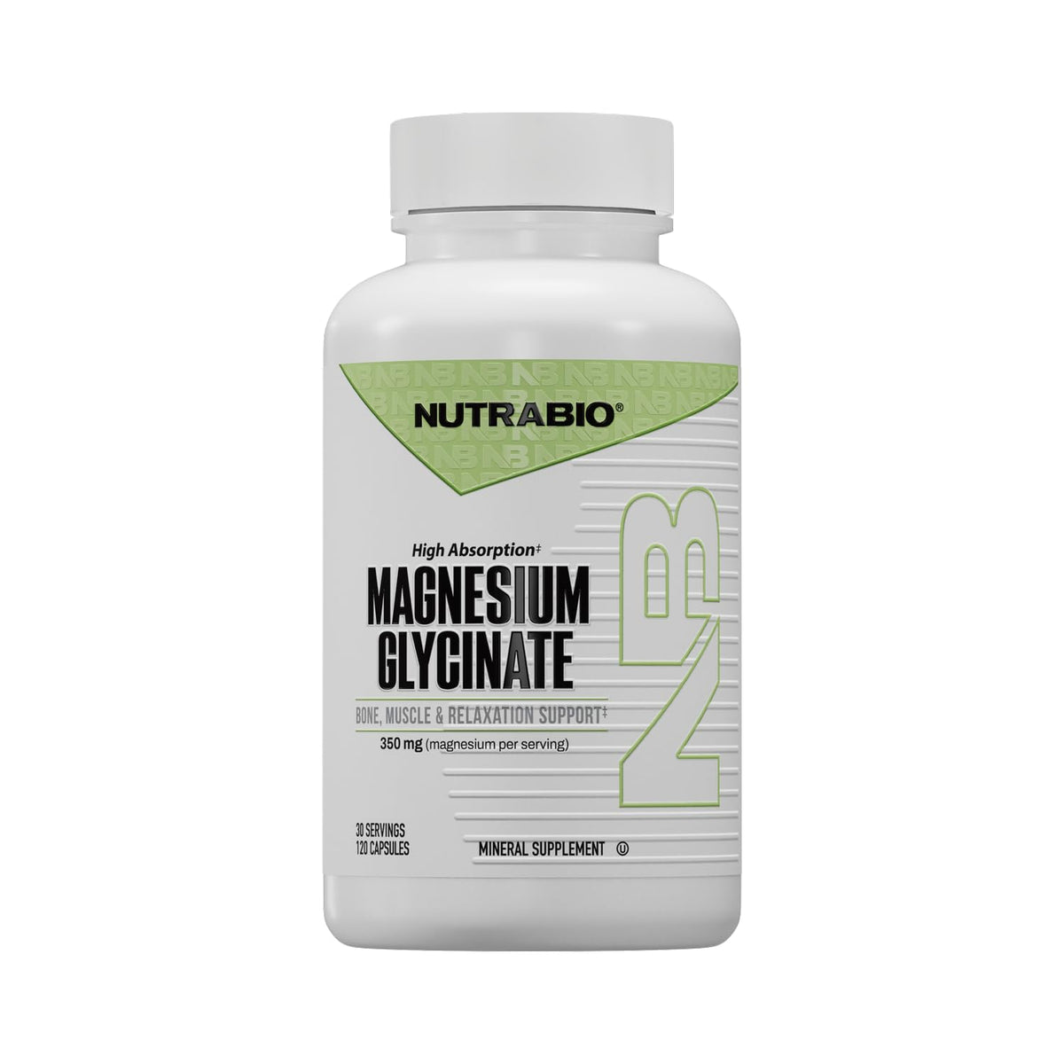 NutraBio Magnésium Glycinate 350 mg flacon de 120 capsules