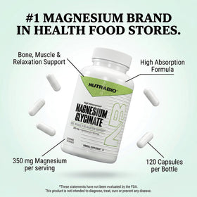 NutraBio Magnésium Glycinate capsules en gros plan