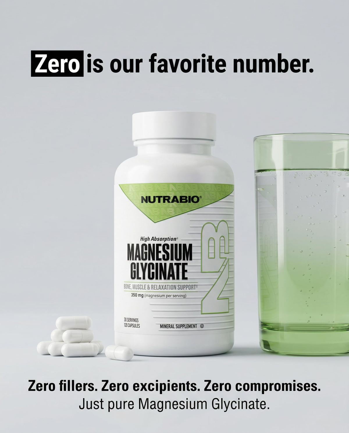 NutraBio Magnésium Glycinate flacon avec étiquette