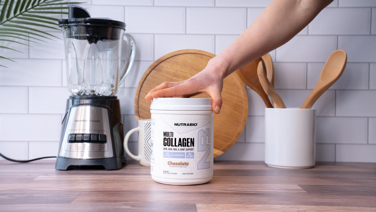 NutraBio Multi Collagène Poudre Chocolat 608g avec ingrédients naturels