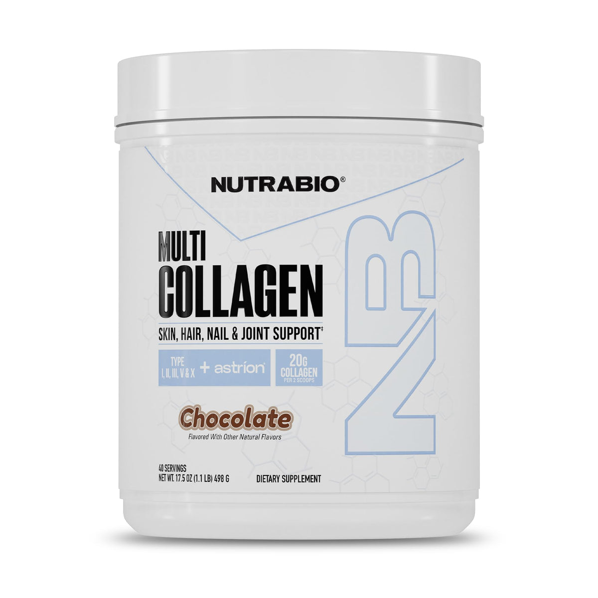 NutraBio Multi Collagène Poudre Chocolat 608g vue avant