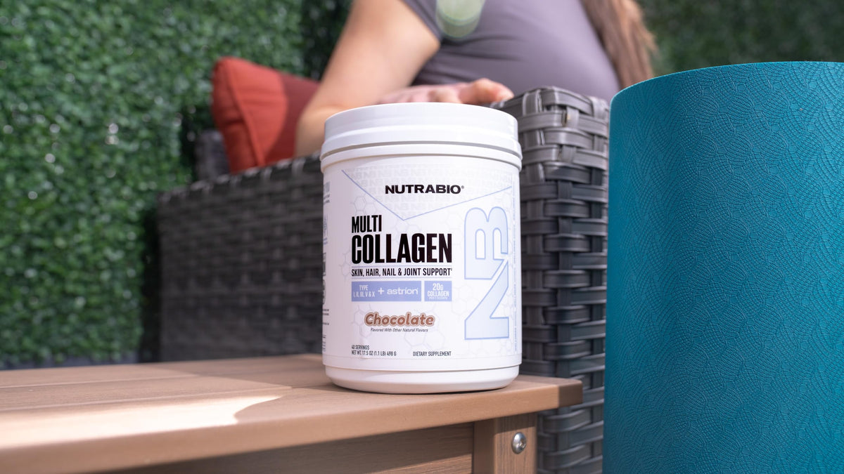 NutraBio Multi Collagène Poudre Chocolat 608g vue de dessus