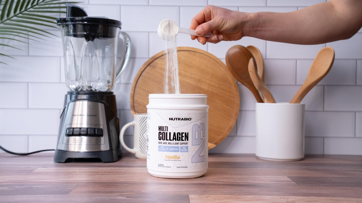 NutraBio Multi Collagène Poudre Vanille 581g avec cuillère doseuse
