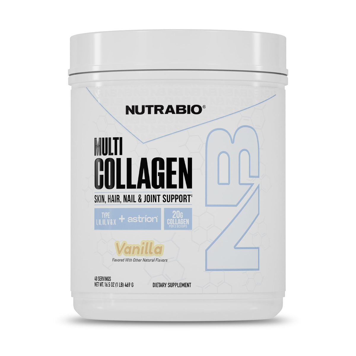 NutraBio Multi Collagène Poudre Vanille 581g vue avant