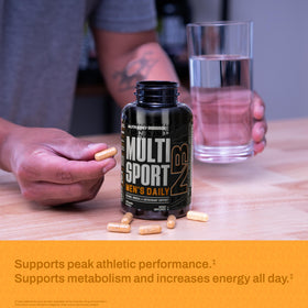 NutraBio Multisport contenant sur une table de cuisine