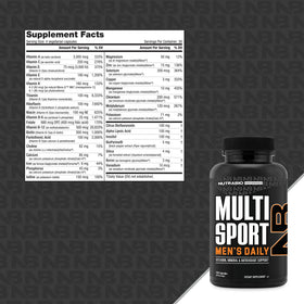 NutraBio Multisport vue de côté avec étiquette des ingrédients