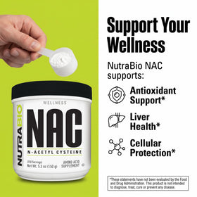NutraBio N-Acétylcystéine 150g Poudre avec cuillère doseuse