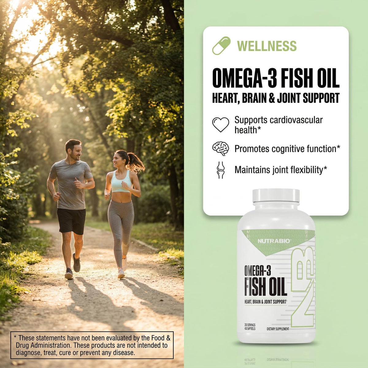 NutraBio Omega 3 Huile de Poisson 2000mg - Gélules sur une surface