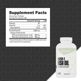 NutraBio Omega 3 Huile de Poisson 400 Gélules - Détails de l'emballage
