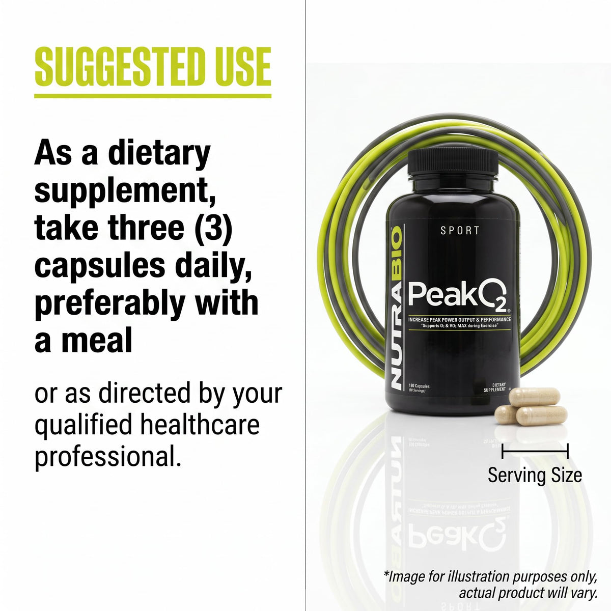 NutraBio PeakO2 180 Capsules mise en contexte d'utilisation